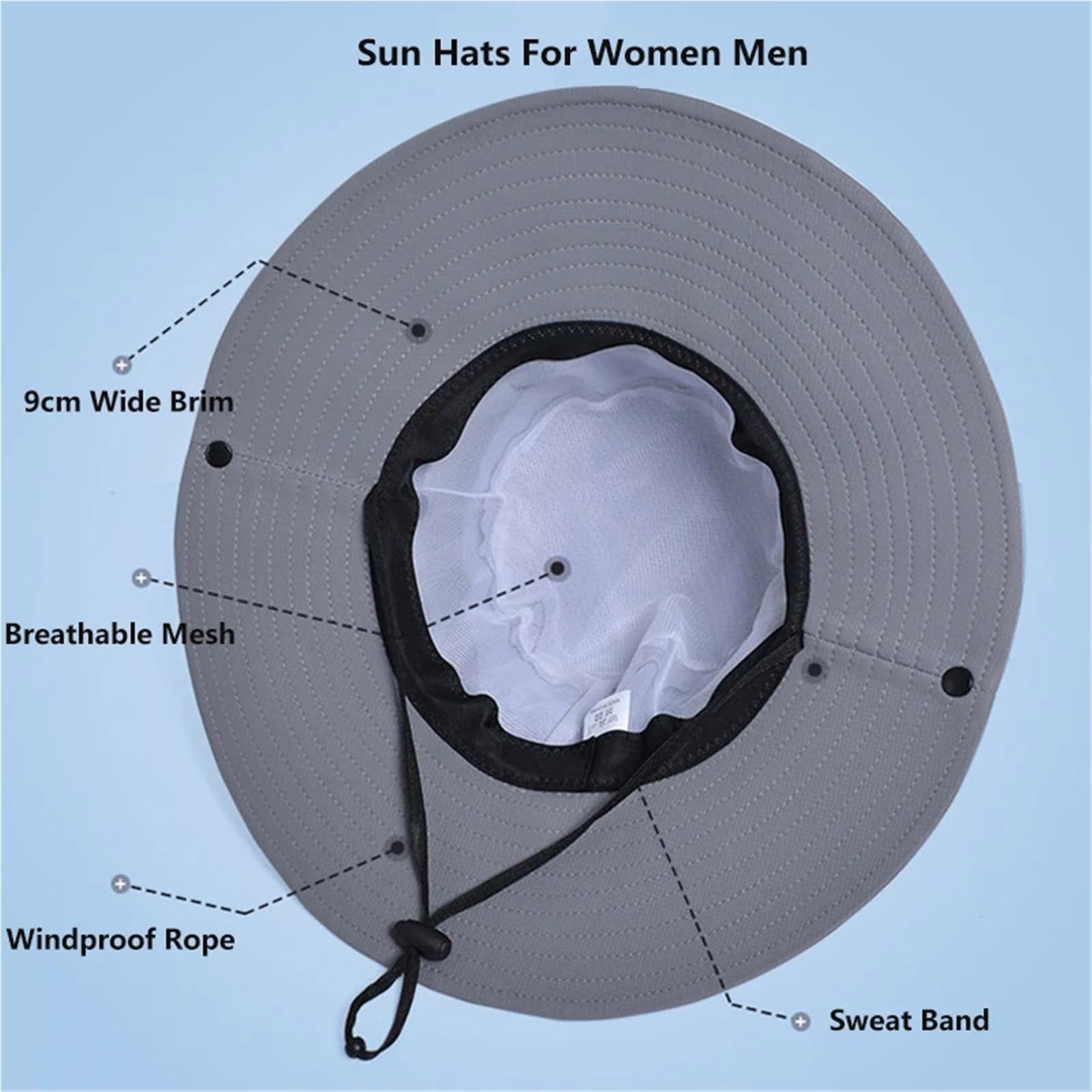 Chapeau de soleil de protection pour l'automne et l'été pour homme et femme - Maille respirante - Casquette de pêcheur d'extérieur anti-UV à large bord - Seau de randonnée
