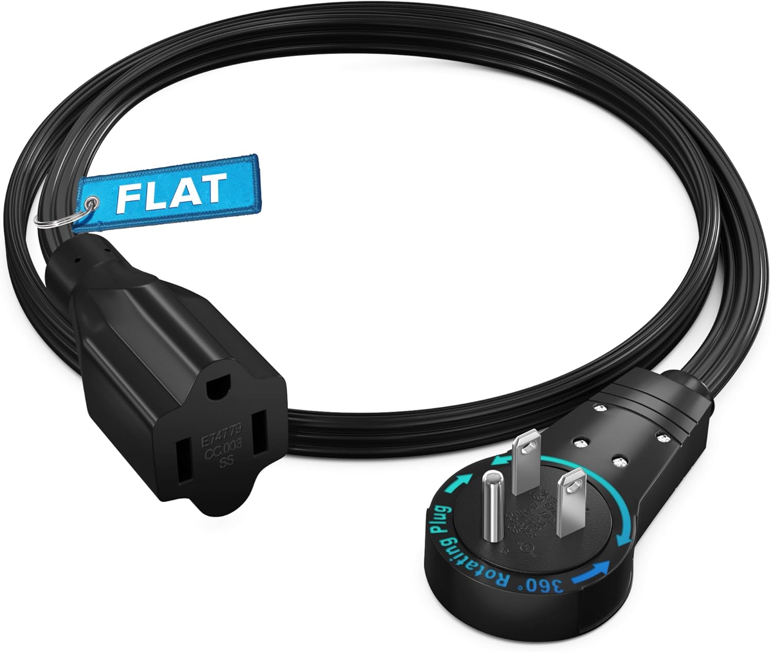 Maximm 360° Rotating Flat Plug Extension Cord 1 feet Flat Extension