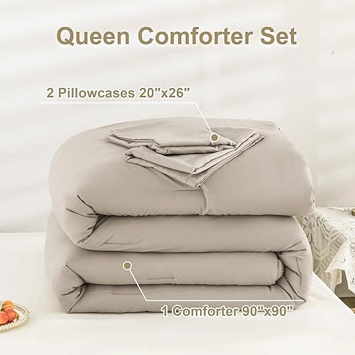 Miniatura 8 de Andency Juego de edredón tamaño Queen de trigo, juego de ropa de cama suave y esponjoso de avena de 3 piezas para hombres y mujeres, juego de cama