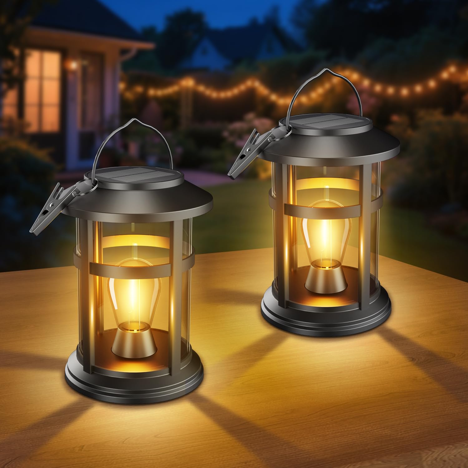 Electight Solar Lanterns Outdoor Waterproof, 2 Pack Hanging Solar Lights for Outside Patio Porch Garden Tabletop Decor - Bright LED Warm White Solar Powered Lighting