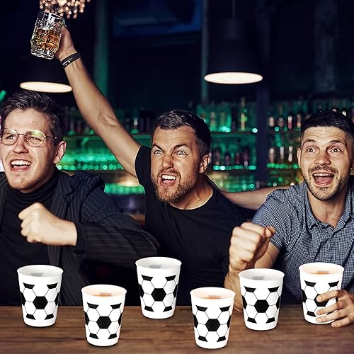 Miniatura 6 de Tevxj 48 vasos de plástico para fútbol, 12 onzas, reutilizables, suministros para fiestas de cumpleaños y deportes