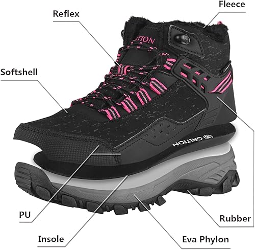 Miniatura 4 de GRITION Botas de senderismo para mujer, impermeables, de invierno, botines ligeros, para exteriores, altas, a la moda, con cordones, botas cálidas y
