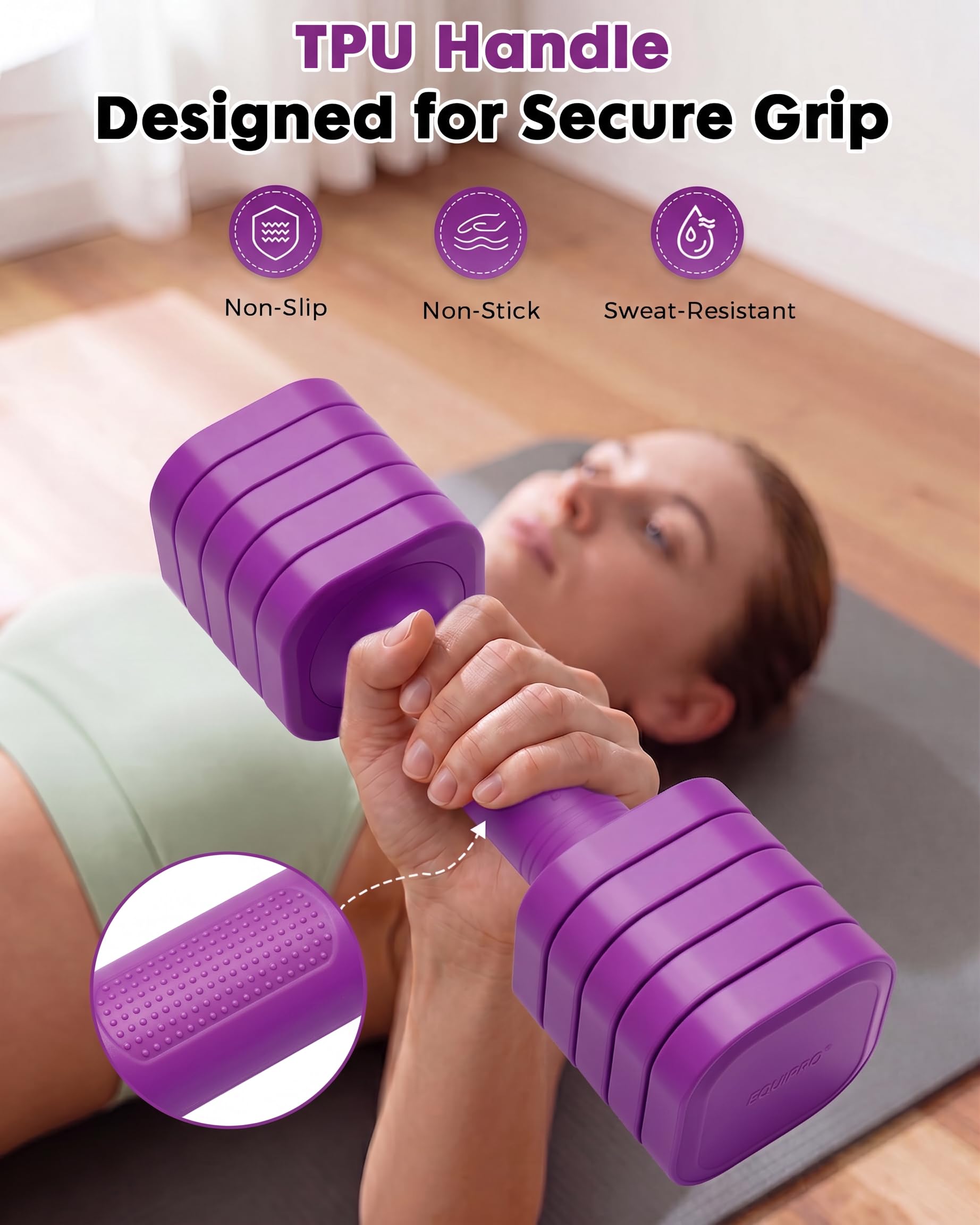 Equipro Handgewichte für Frauen zu Hause, 2,7 kg, verstellbare Hanteln, 2 Stück, schnell verstellbare Hanteln mit weichem TPU-Gummigriff für Zuhause, Fitnessstudio, Training, Training