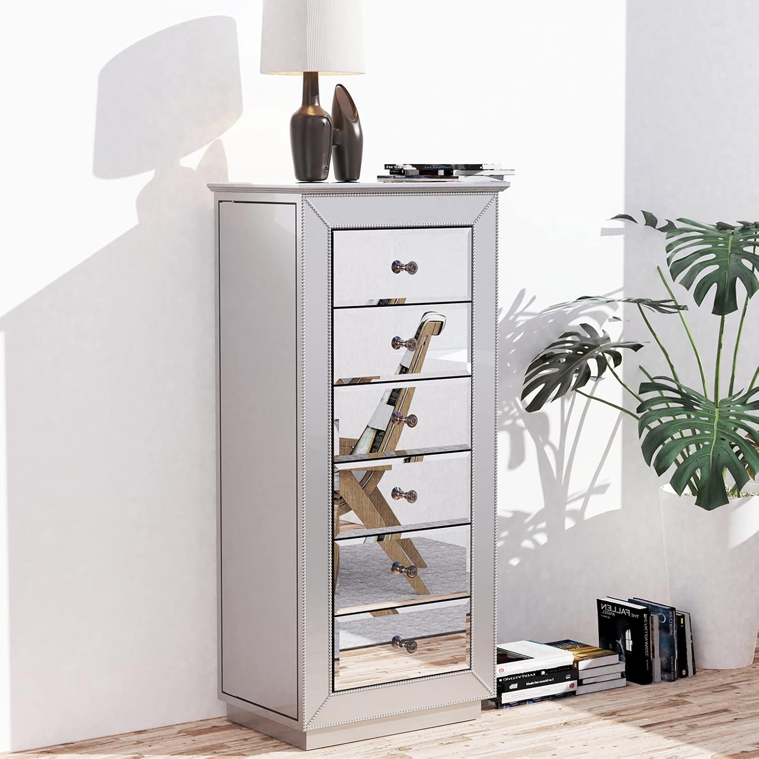 Amazon.com: SSLine Mirrored Jewelry Armoire Cabinet Standing Jewelry ...