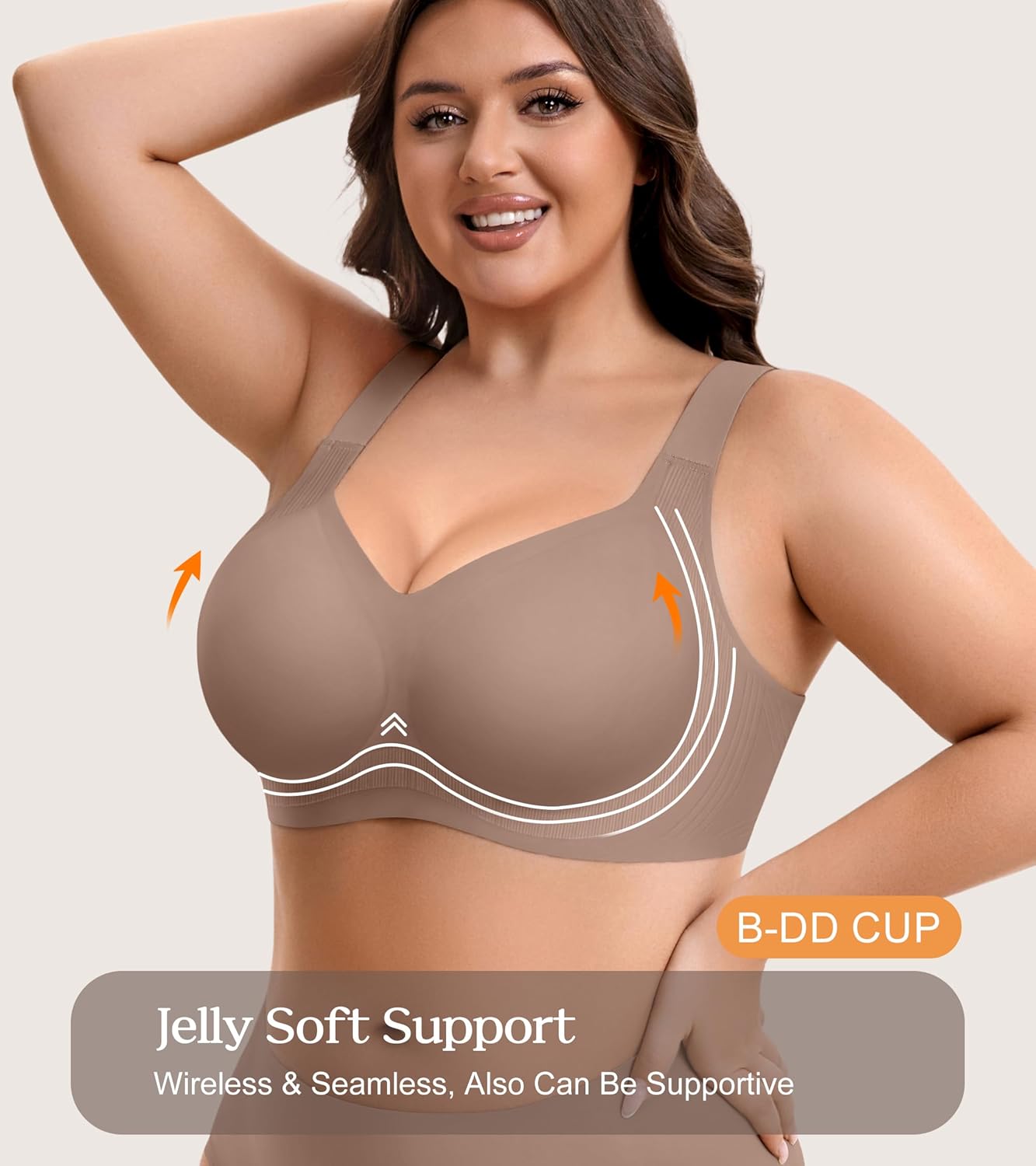 Womens Wireless Jelly Bra Comfort Plus Size Full Coverage Seamless Bras No Underwire Buttery Soft Push Up T-Shirt Bra - Image 5