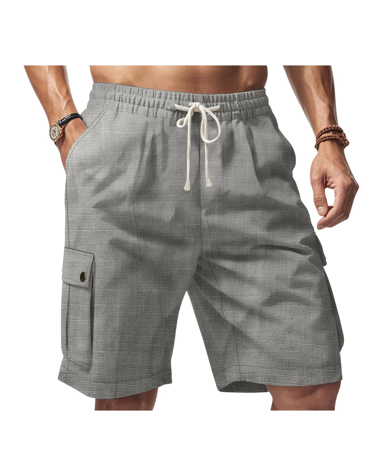 Mens Cargo Work Shorts Big and Tall Relaxed Fit Summer Casual Hiking Fishing Beach Linen Drawstring Short Pants
