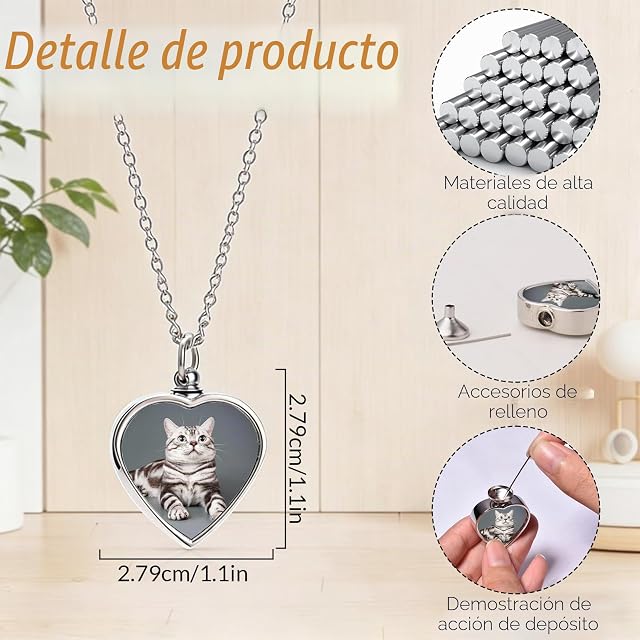 Foto 4 de 7 de WBW Collar urna de cenizas para mascotas en forma de corazón personalizado