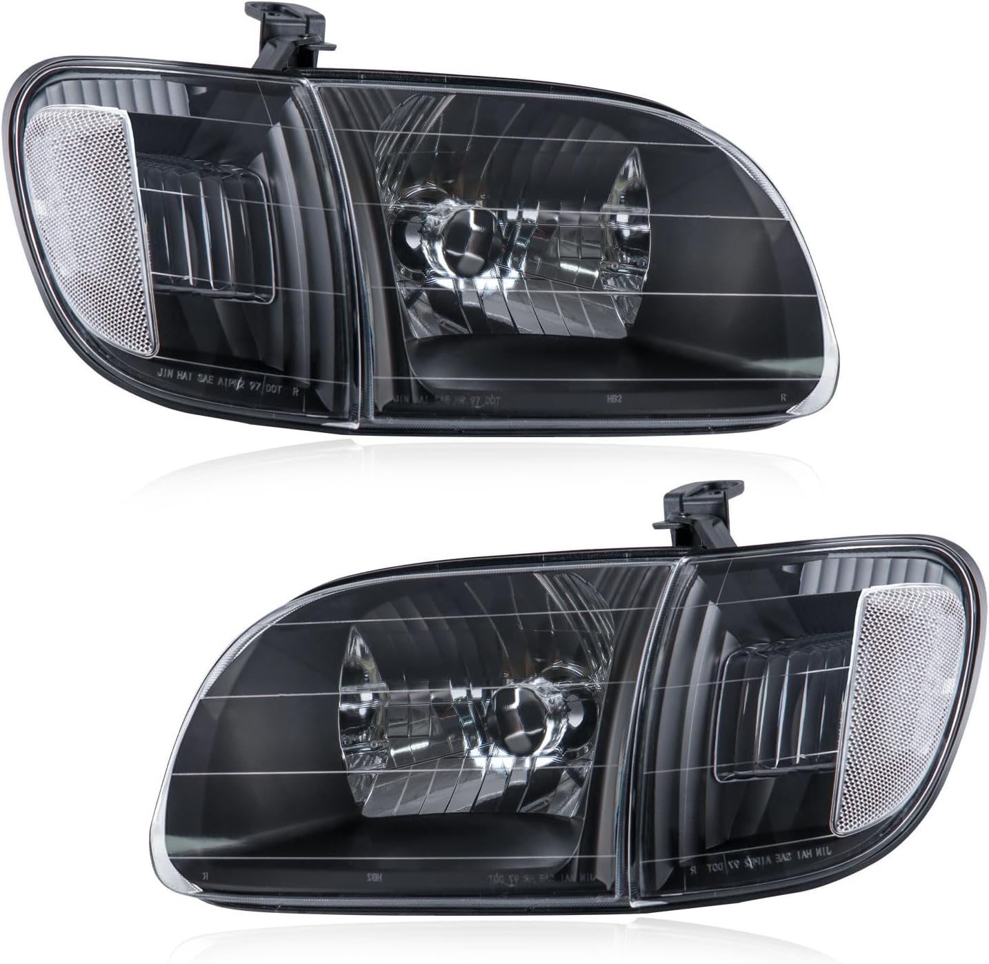 Headlights Parking Lights Compatible with 2000-2004 Toyota Tundra Black and White Head Lights Lamp Replacement for TO2530135 TO2531135