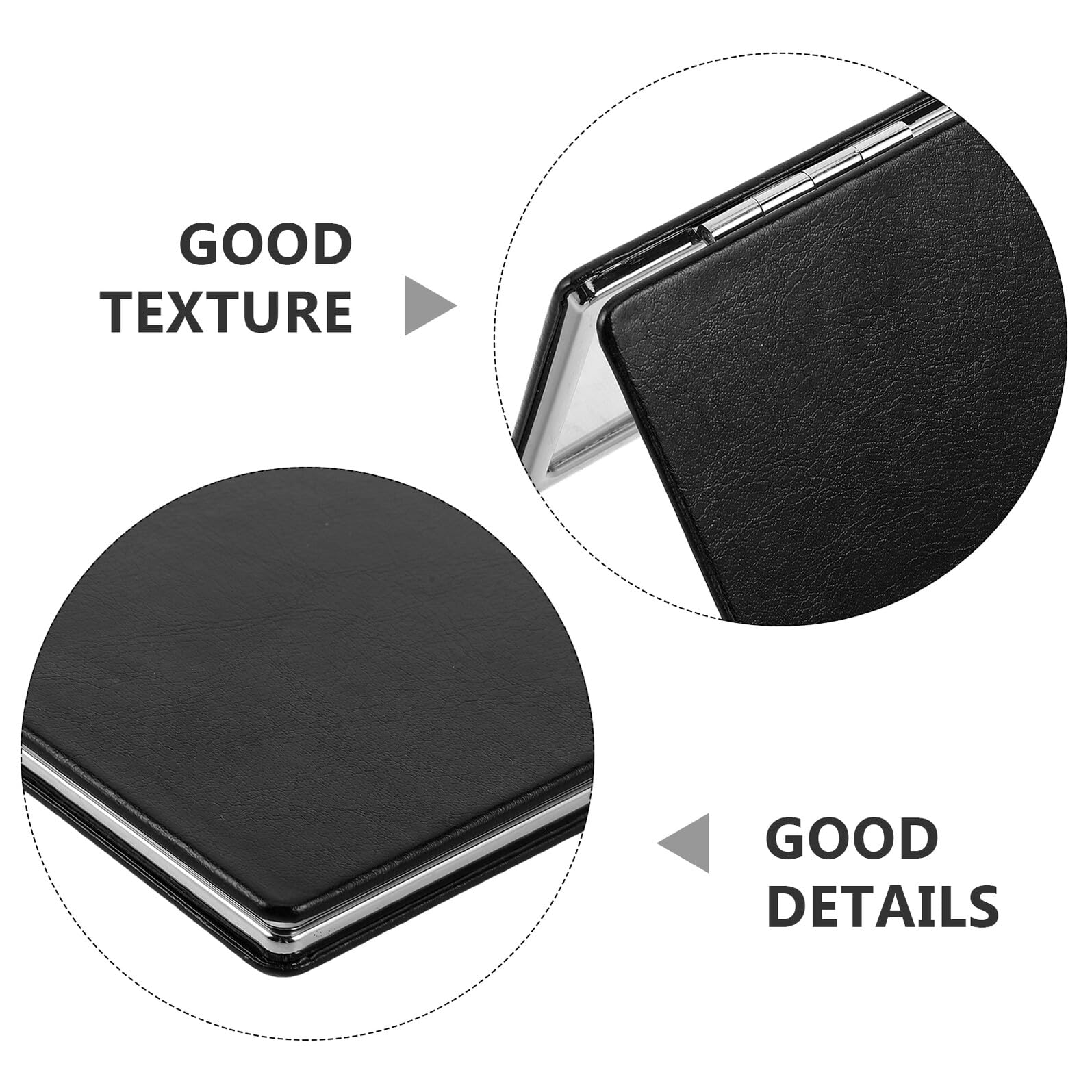 Espejo de Viaje Plegable Cuadrado 8 CM Negro Funda de Cuero, Espejo Compacto de Mano Doble Cara Aumento para Bolso, Maquillaje y Afeitado, Set de 3 Unidades