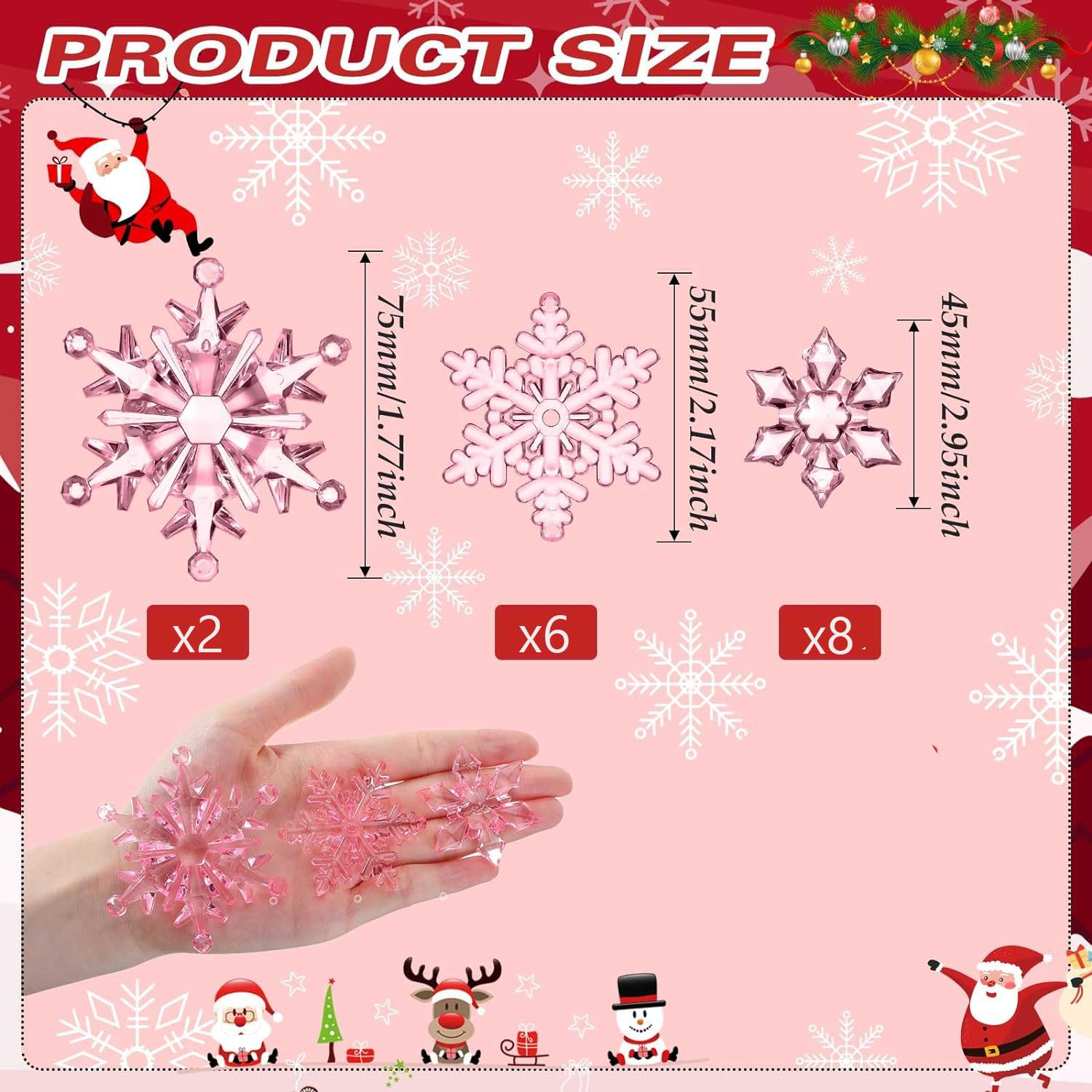 102 Pieces Christmas Vases Filler Decorations for Faux Pink Snowflakes Beads Party Garland for Vases Filler Wedding Centerpiece Christmas Party Decor