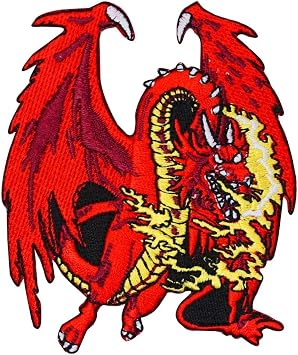 Red Fire Breathing Dragon Patch Legend Fantasy Fly Embroidered Iron On Applique