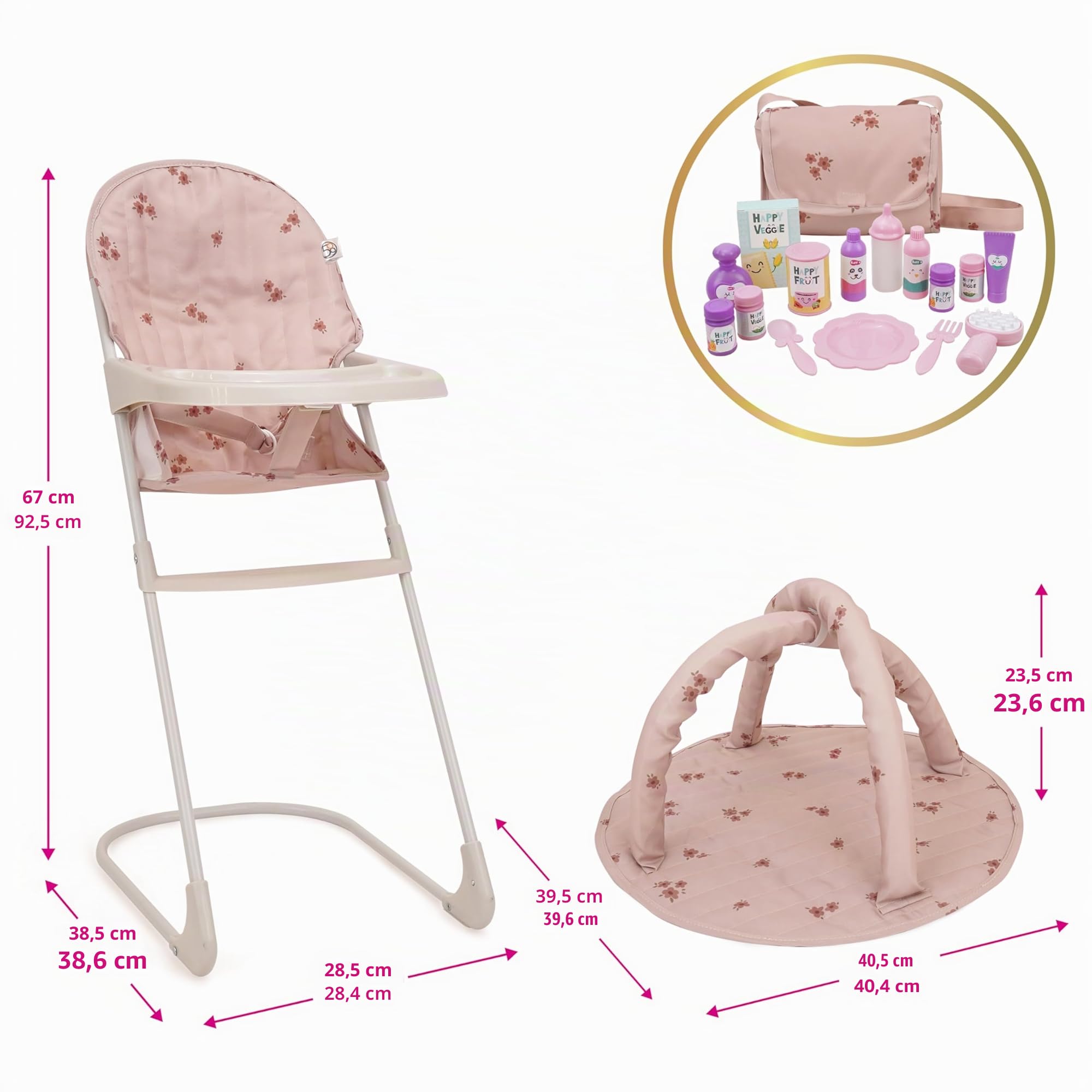 509 Crew City Park - Cochecito de muñecas de 19 piezas y juego multijuego, silla de paseo, trona, gimnasio, bolsa de pañales, 15 accesorios, 53 cm, para niños a partir de 3