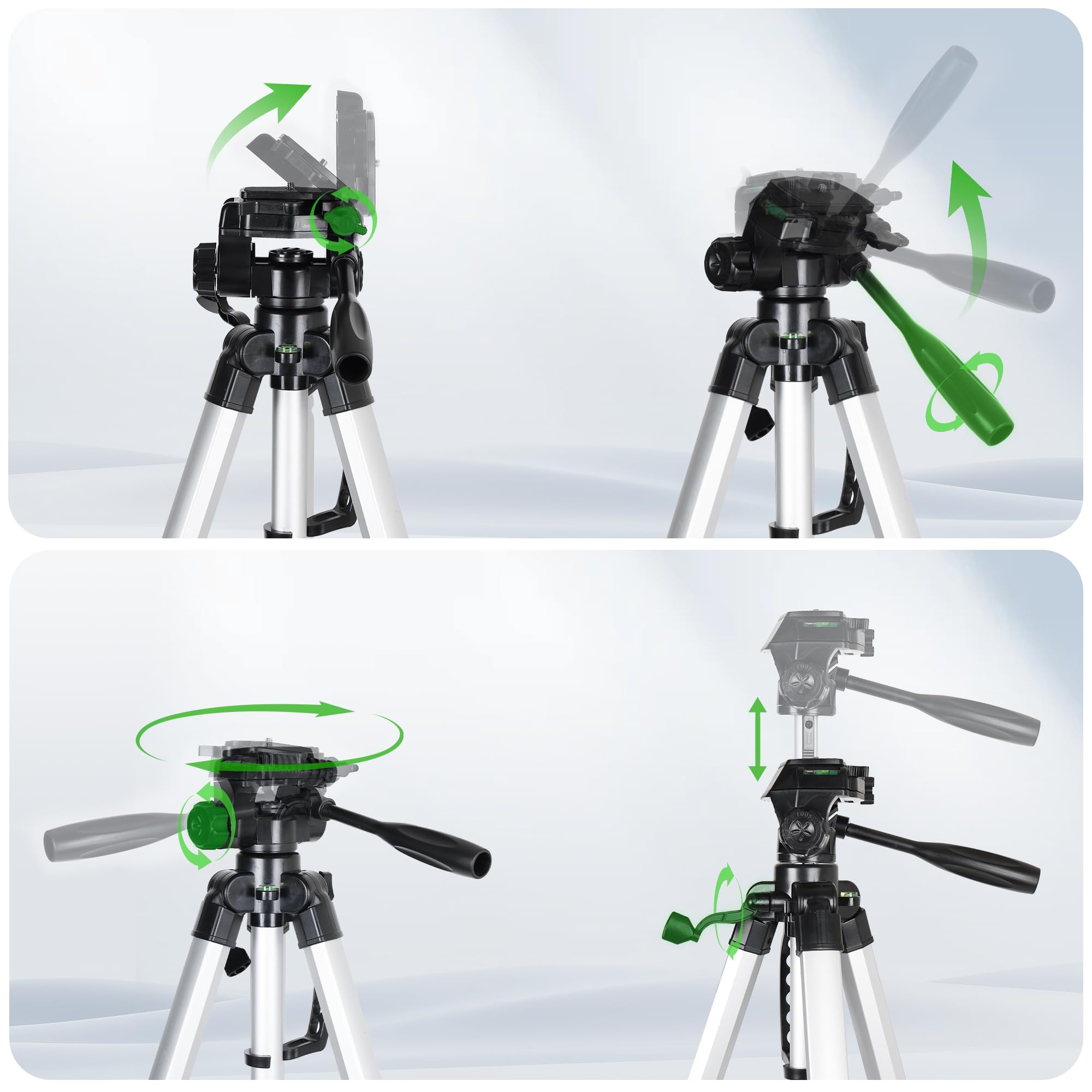 Huepar Pro Trépied de niveau laser (Hauteur: 83-230cm, Filetage: 1/4" et adaptateur écrou 5/8") avec tête pivotante à 3 voies, poignée portable, niveau à bulle, plaque de dégagement rapide-TP230