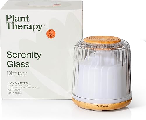 Miniatura 6 de Plant Therapy Difusor de vidrio Serenity, elegante cubierta de vidrio, niebla intermitente y continua, múltiples ajustes de luz, difusor de aceite