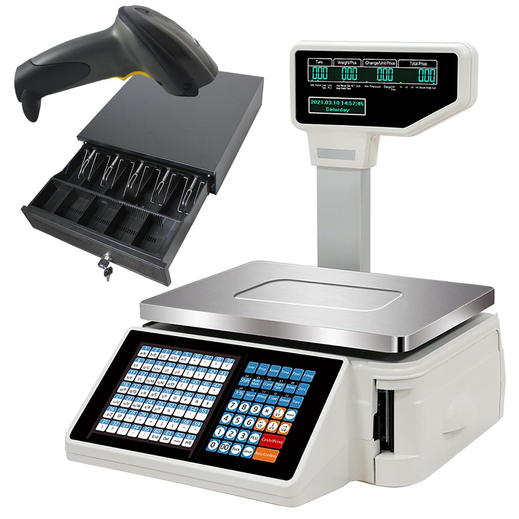 Bilance elettroniche con calcolatrice del peso e codice a barre, bilancia digitale con stampa di etichette dei prezzi, capacità 30 kg/66,14 libbre, per pesatura in supermercati/negozi al dettaglio/ma