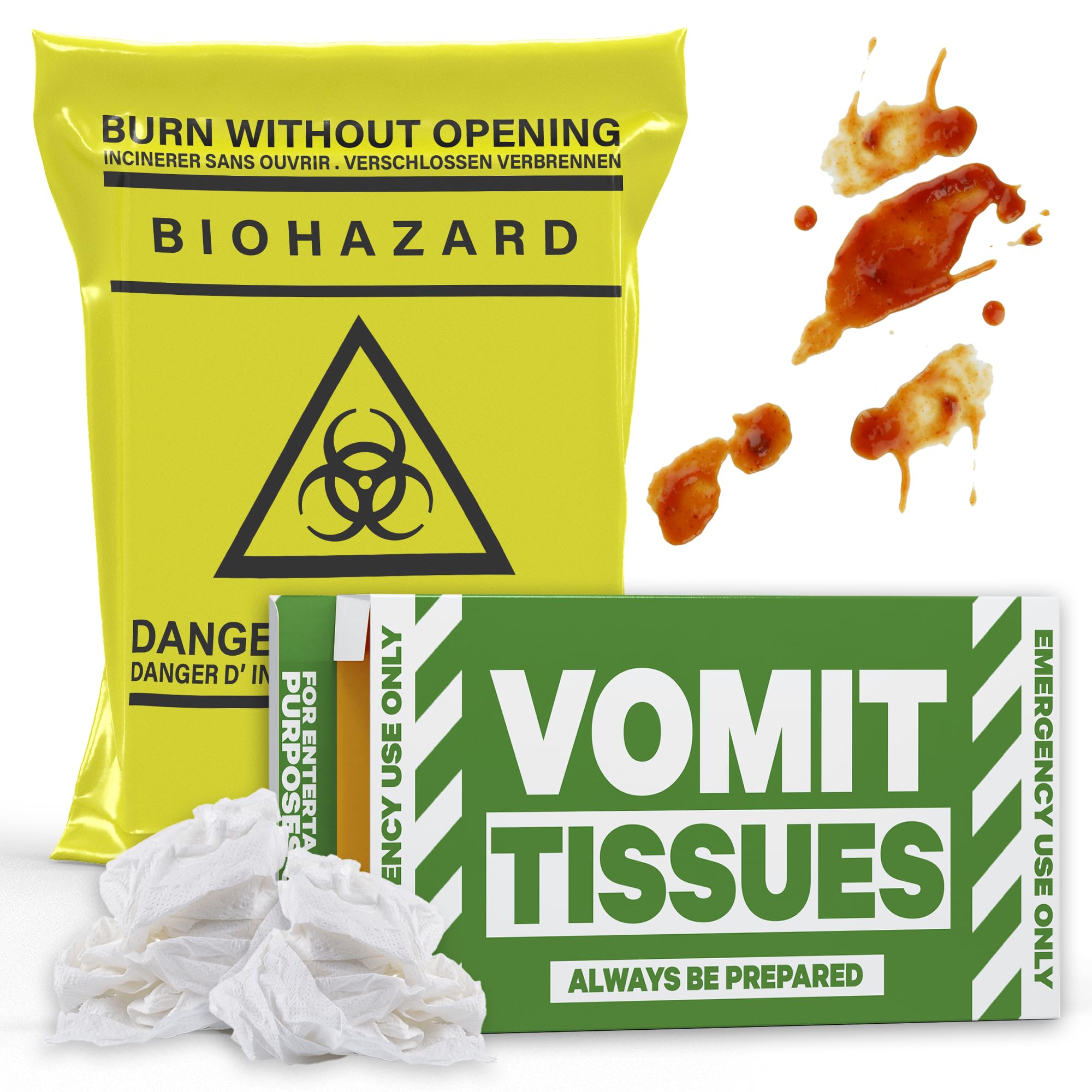 Wank/Shart/Vomit Taschentücher mit Box Witz Gag Funny + Biohazard Beutel (Erbrochenes Taschentücher)