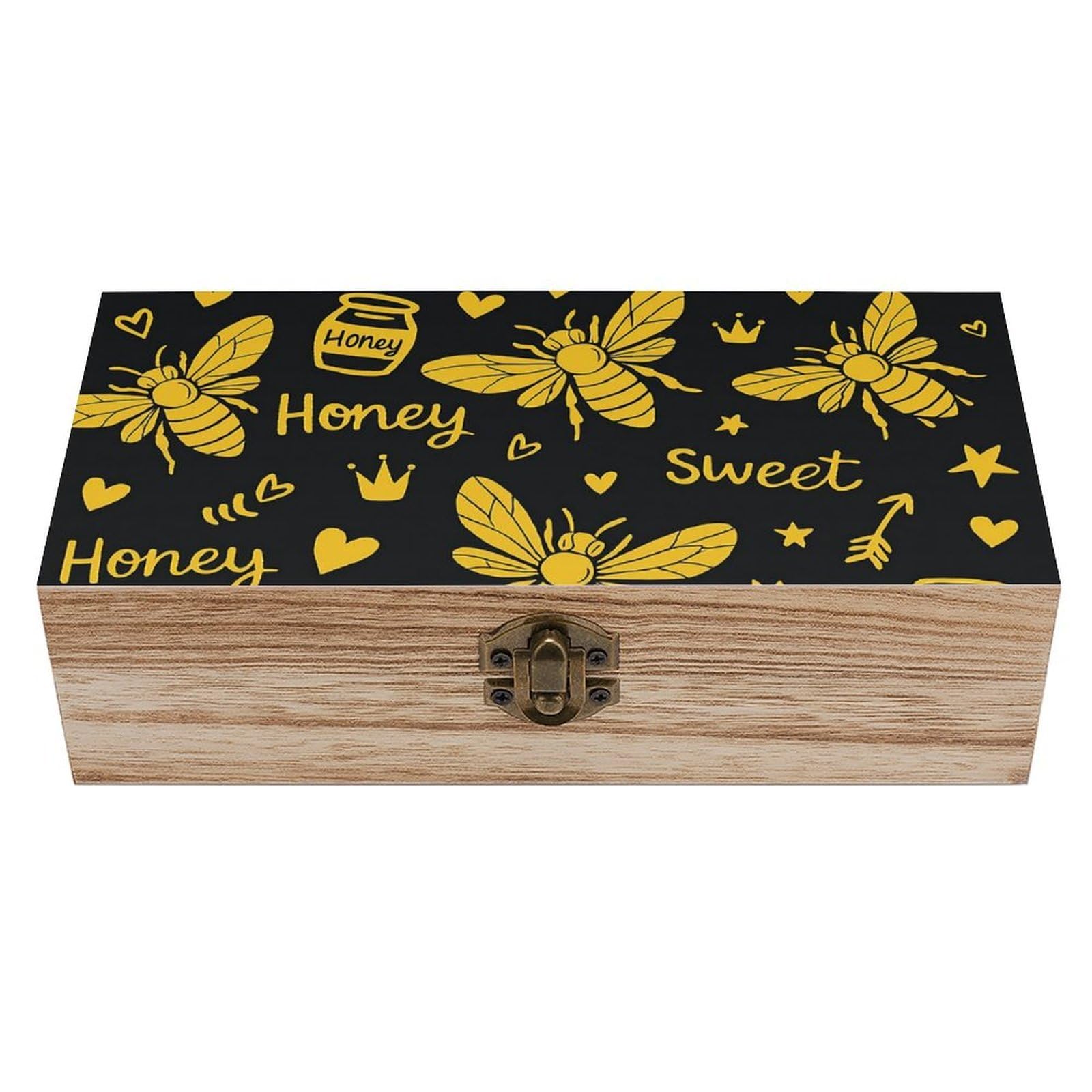 Oudrspo Sweet Honey And Bee Retro Wooden Storage Box Keepsake Jewelry Decorative Art Storages Box Gift Boxs