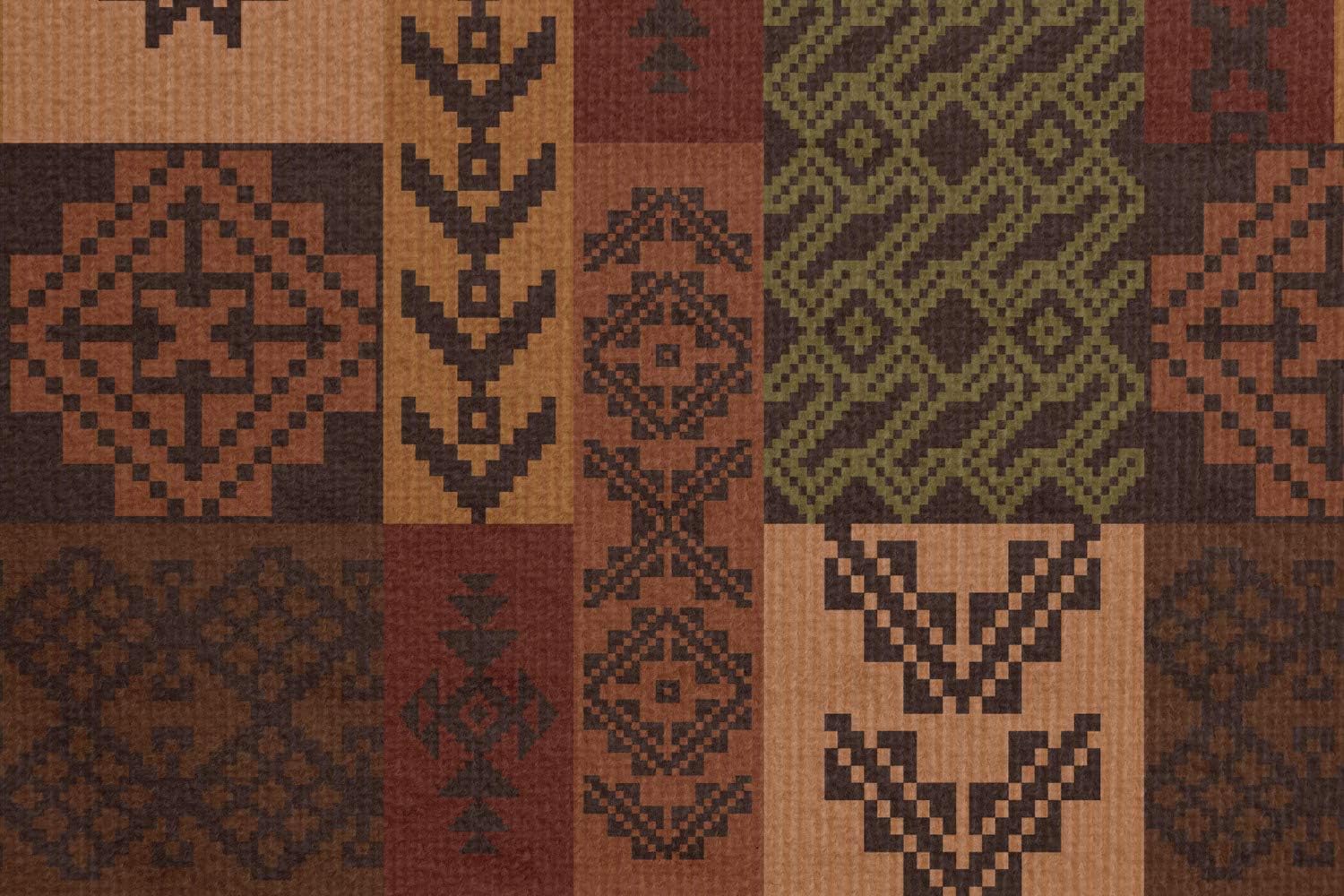 Ambesonne Geometric Yoga Mat Towel, Style Geometric Folk Design Geometric Floral Motifs Print, Non-Slip Sweat Absorbent Yoga Pilates Workout Pad Cover, 25" x 70", Pink Green and Brown