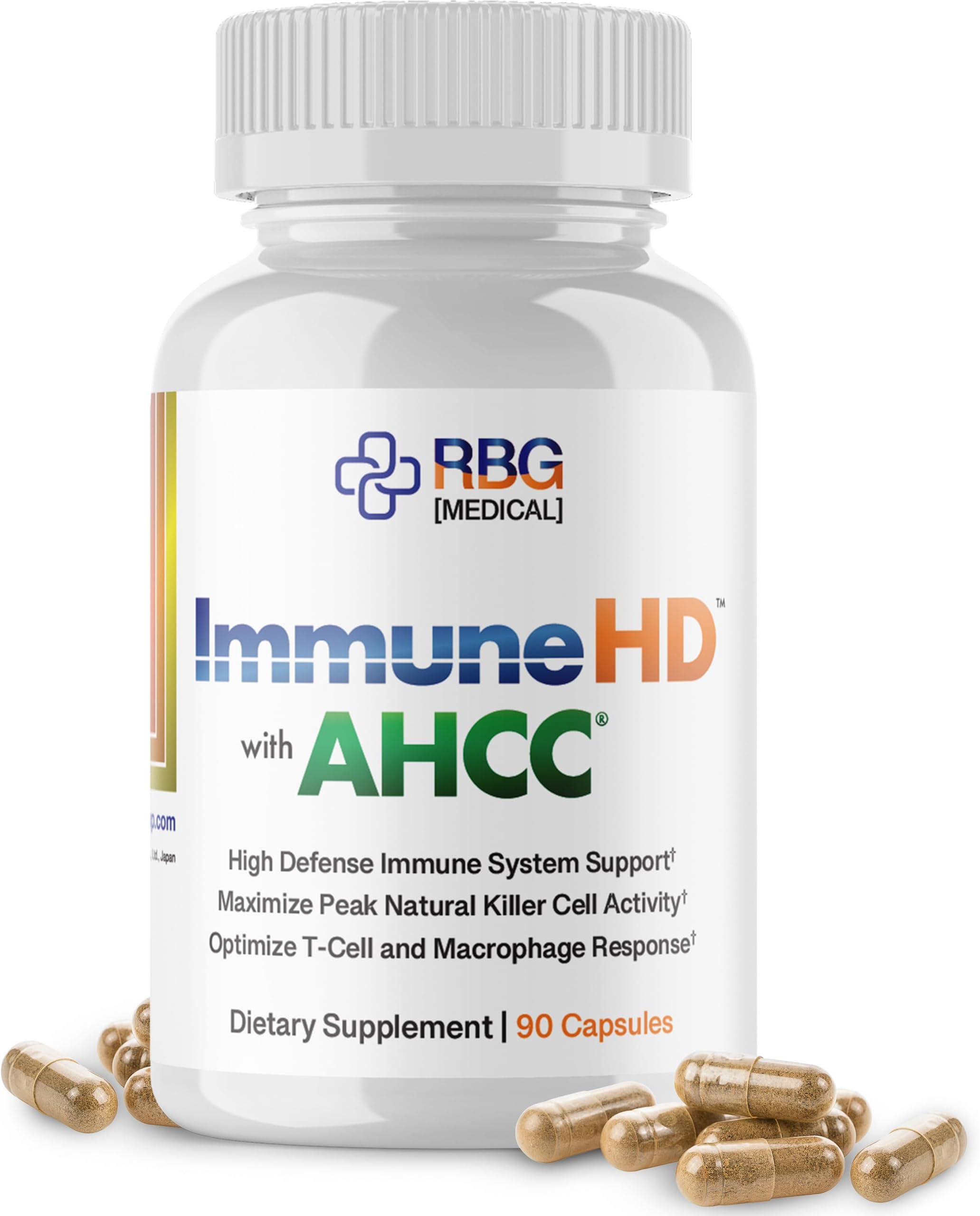 Immune-HD with AHCC Supplement for Immune Support,1500mg of AHCC Mushroom Extract + Olive Leaf & Quercetin with Bromelain, Natural Killer Cell Activity for Immune System, Liver Function, 90 Caps, RBG