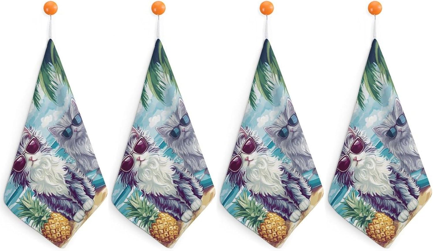 Cute Cat Surf Beach Towel Hand Towels Decorative Towel for Bathroom Kitchen Shower Gym 4PCS