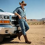 J's.o.l.e Cowboy Bottes Hommes carré Toe Western Robe Bottes Casual Mid Calf Tir sur la chaussure d'équitation Brown