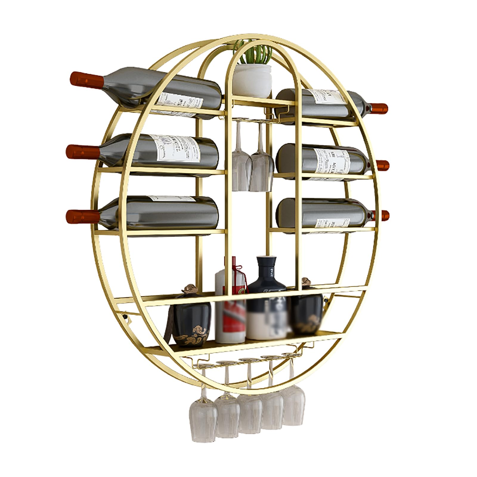 Étagère à verres à vin en métal moderne au design suspendu géométrique épuré