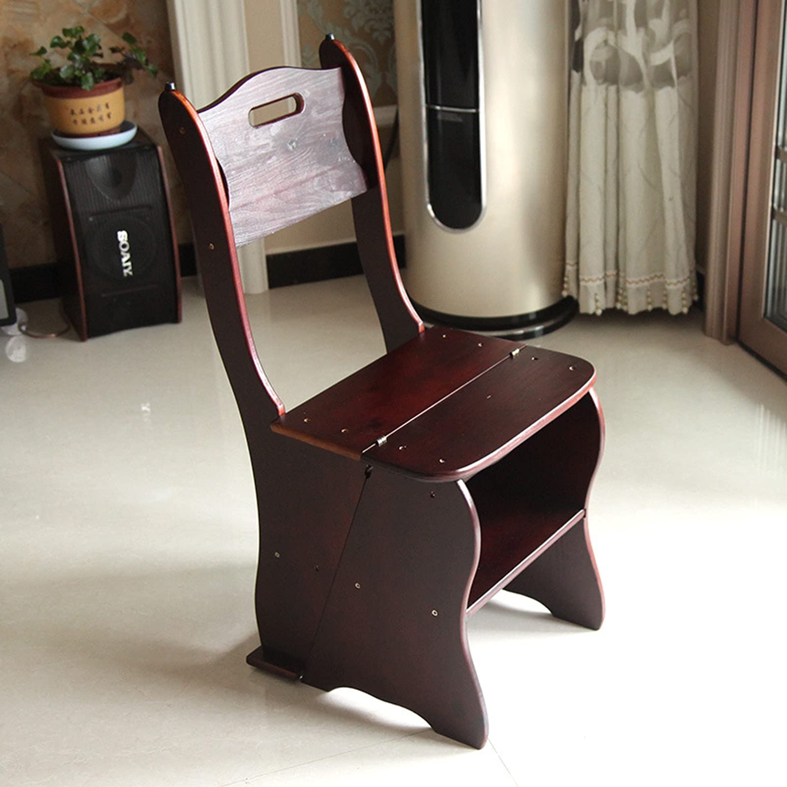 Tabouret pliant échelle marron idéal comme repose-pieds de bibliothèque cosy
