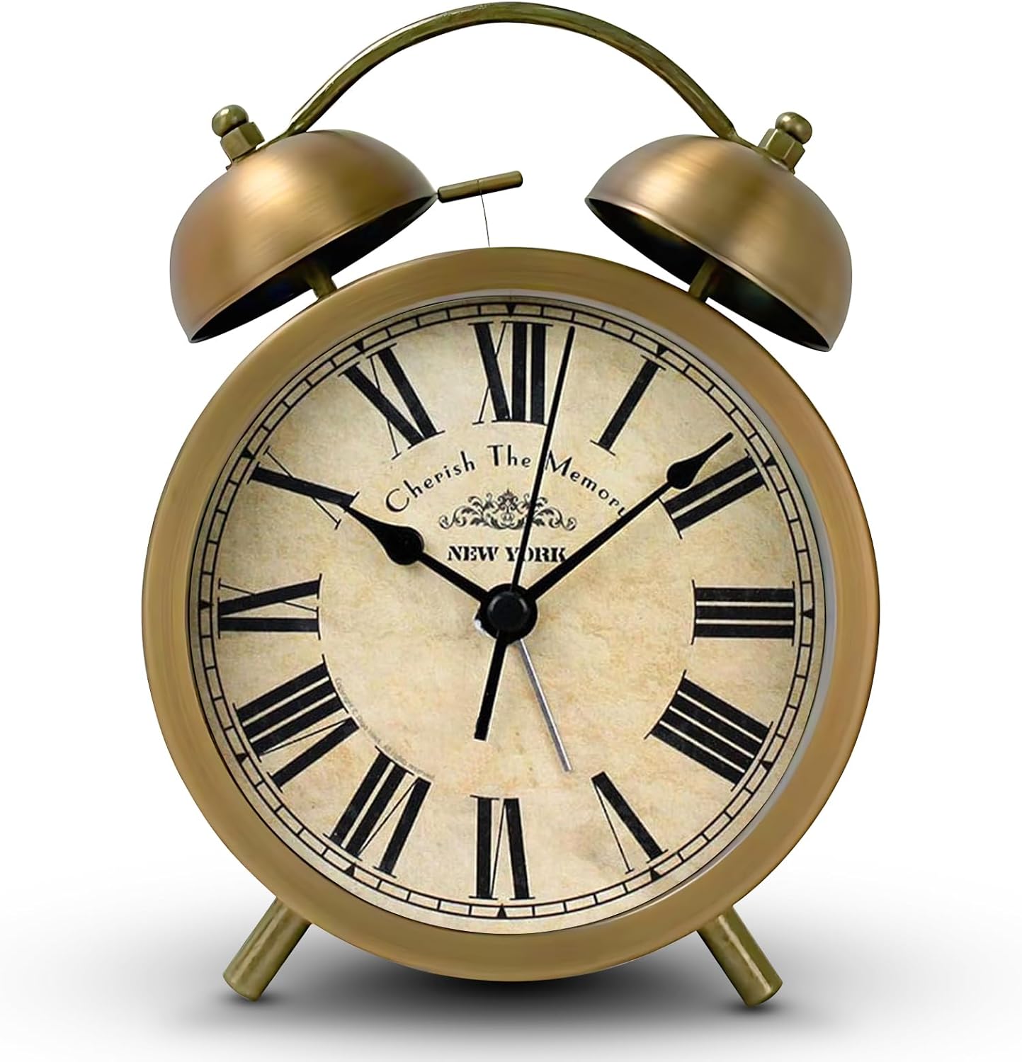 Maxspace Twin Bell Alarm Clock, 6-Inch Dual Alarm Clock with Backlight Loud for Heavy Sleepers, Small Desk Clock for Bedside Table, Battery Operated (Shatong - Roman)