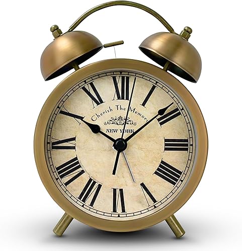 Miniatura 9 de Maxspace Reloj despertador de campana doble de 4 pulgadas, reloj despertador analógico retro de cuarzo silencioso sin tictac con luz nocturna, reloj