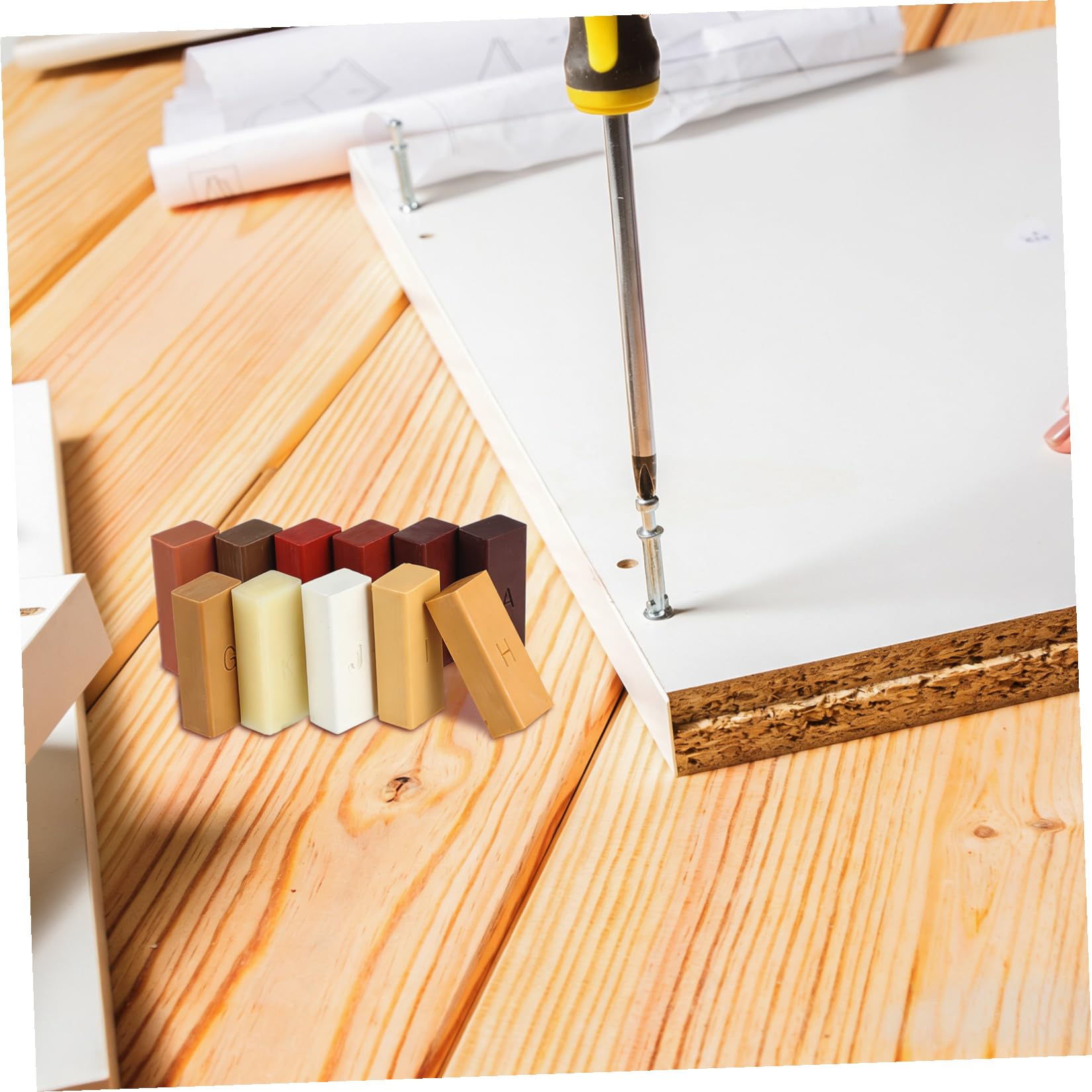 Kit di Riparazione Pavimenti in Legno Cera per Riempire Crepe e Uniformare Superfici, Set 1 per Laminato e Legno Massello