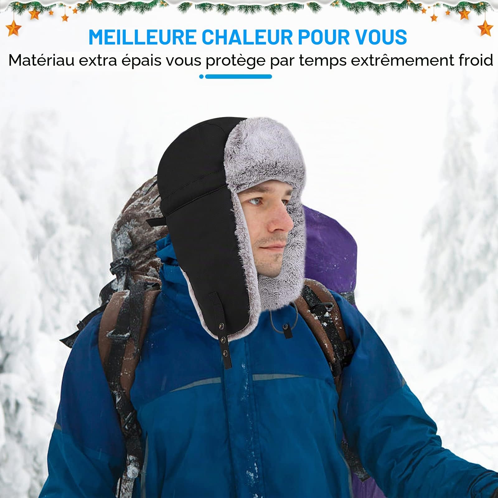 Chapka d’Hiver Chapeau de Trappeur Chaud Bonnet de Russe Bonnet Aviateur avec Masque Amovible Confortable Coupe-Vent Anti-poussière Étanche pour Ski, Ushanka Chapeau de Chasse Russe