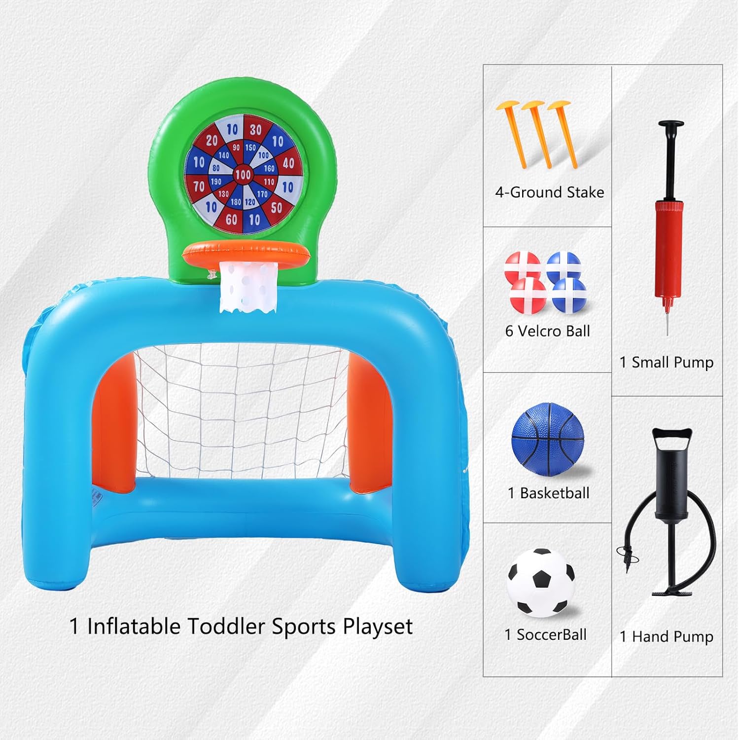 Inflatable Toddler Sports Center – Basketball Hoop & Soccer Goal, 3-in-1 with Sticky Ball Target, Soft & Safe Indoor/Outdoor Set, Ages 2–6