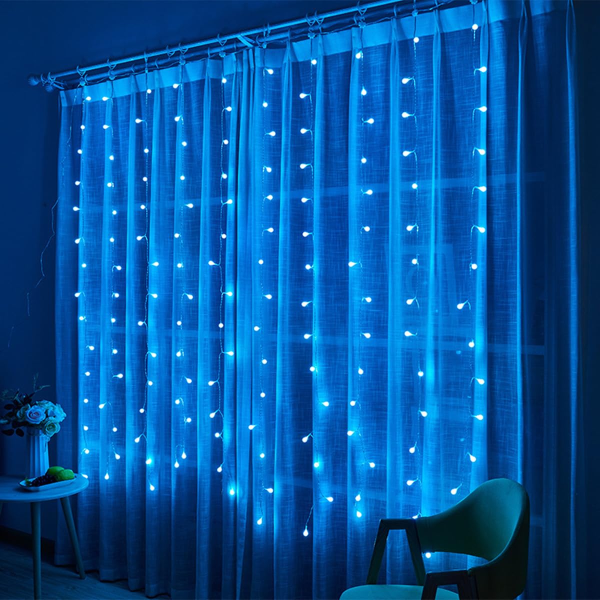Rideau lumineux LED pour fenêtre - 2 m x 2 m - 180 LED - Fonctionne par USB - Changement de couleur RVB - Guirlande lumineuse pour mariage, décoration de fête