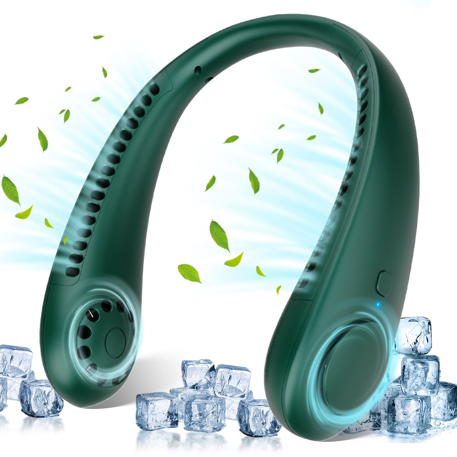 Timiyou Ventilador de Cuello Portátil Silencioso, Ventiladores de Cuello sin Aspas Manos Libres, 360° Flujo de Aire, USB ventilador cuello Para Viajar, Hogar, Oficina, Regalo (Verde), TM235428