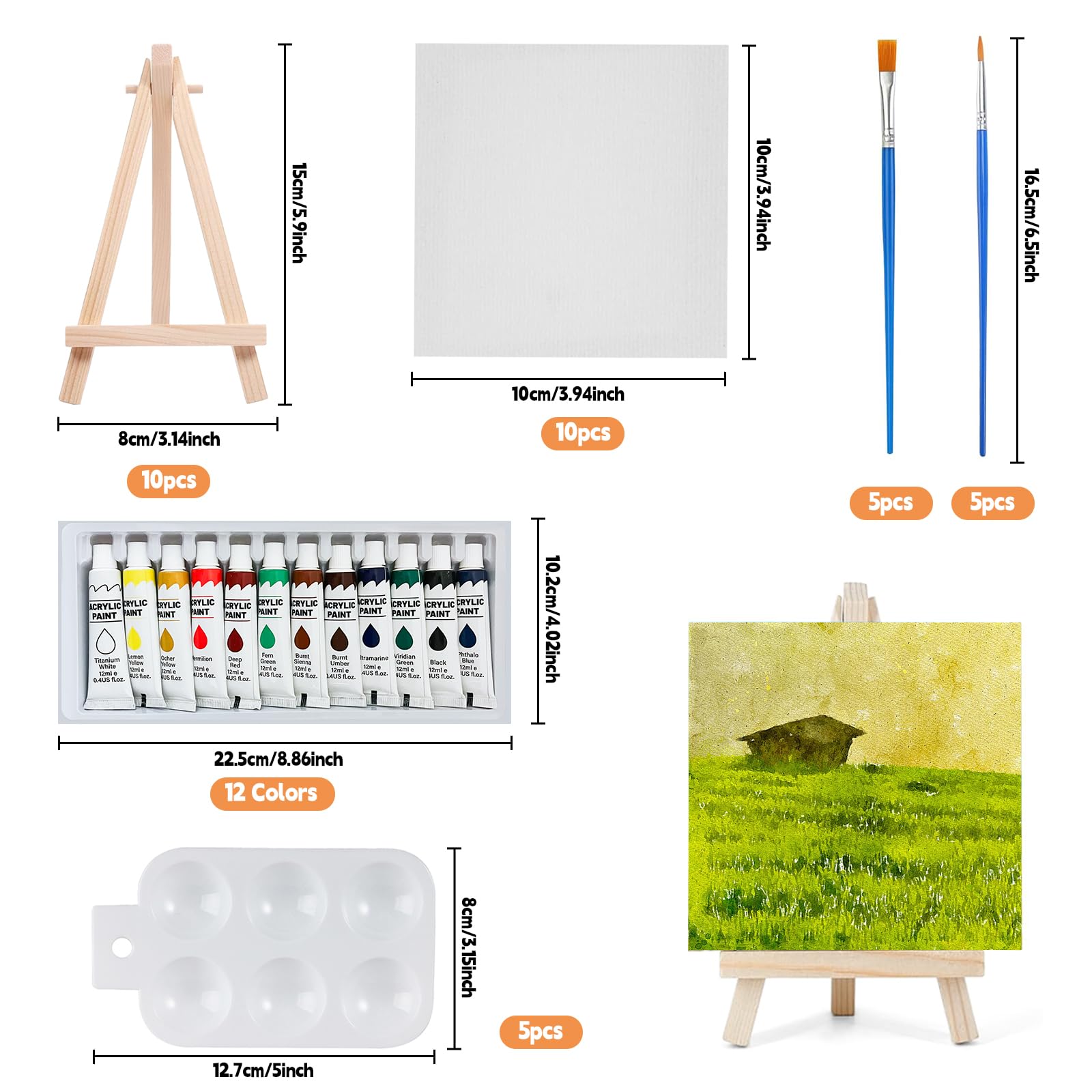 Komplettes Mini-Malset Mit 10 Leinwänden, Staffeleien & Farben - Perfekt Für Kreativprojekte