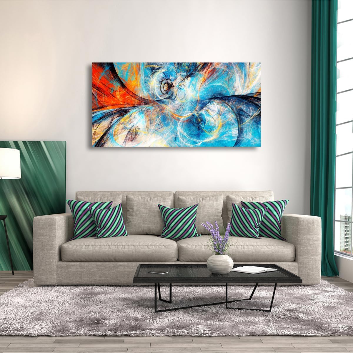 Blue Abstract Smart Line Pictures Canvas Wall Art for Living room Bedroom Wall Decor, Smart Line Wall Art Print Paitnings for home Decor,Morden Artwork Line Drawing Full of Imagination Canvas Art Waterproof Stretched Ready to Hang-28x57inches