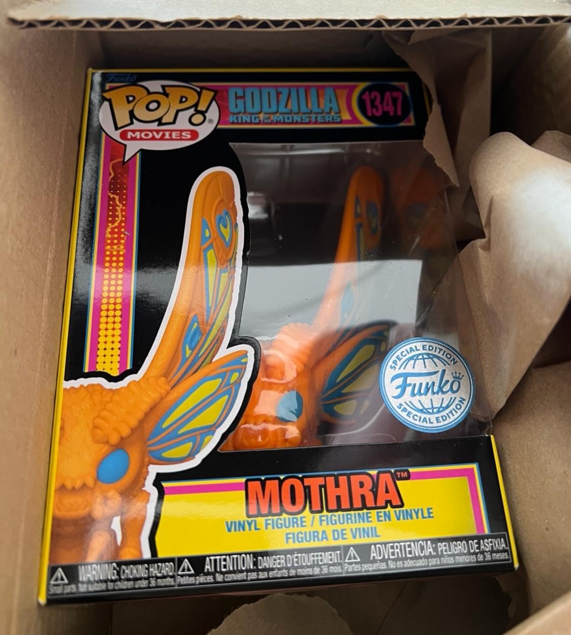 Funko Pop! Godzilla Mothra Black Light, Edizione Limitata Entertainment Earth, Vinile, Colori Neon, Effetto Glow