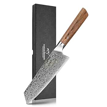 キャンプ用サヤ付きの67層ダマスカス包丁　刃渡り19.5センチ　牛刀 p01764-01.jpg