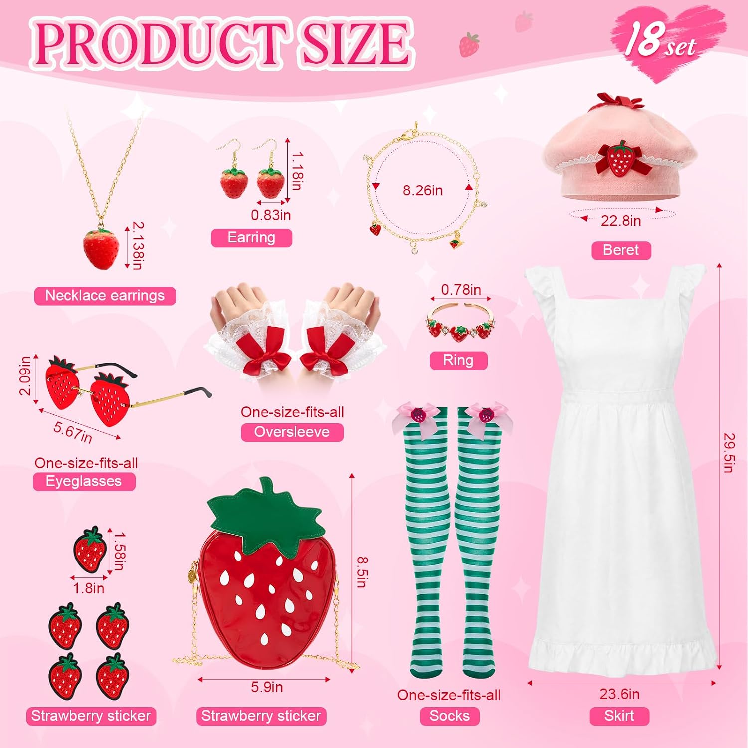 Jiuguva 15 Pcs Strawberry Costume Accessories Set for Women, Y2k Halloween image 2