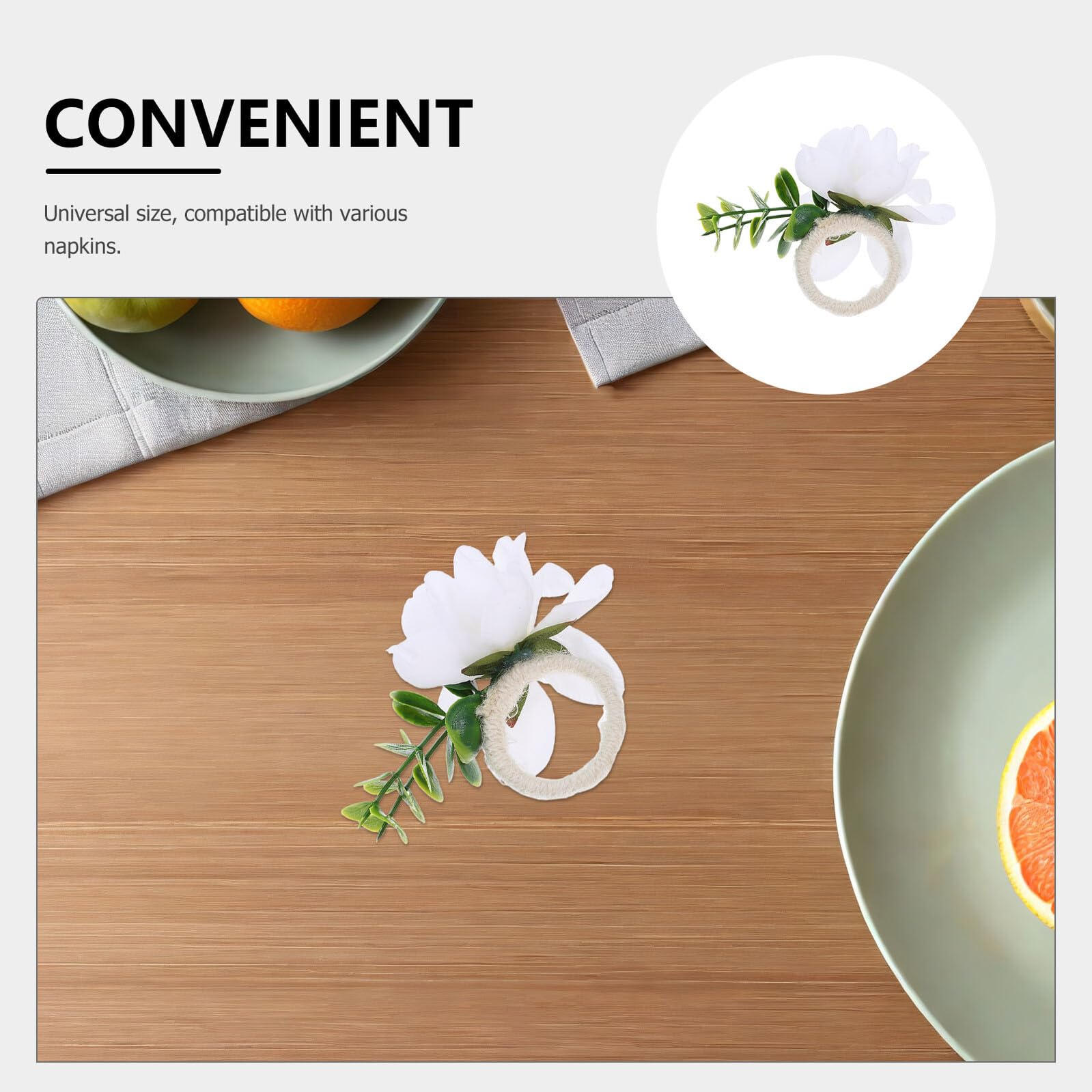Veemoon 12 Servilleteros con Flores Artificiales y Hojas Verdes Anillos Rústicos Decorativos para Bodas Fiestas y Cenas Navideñas Accesorios para Mesas de Comedor Estilo Campestre 12