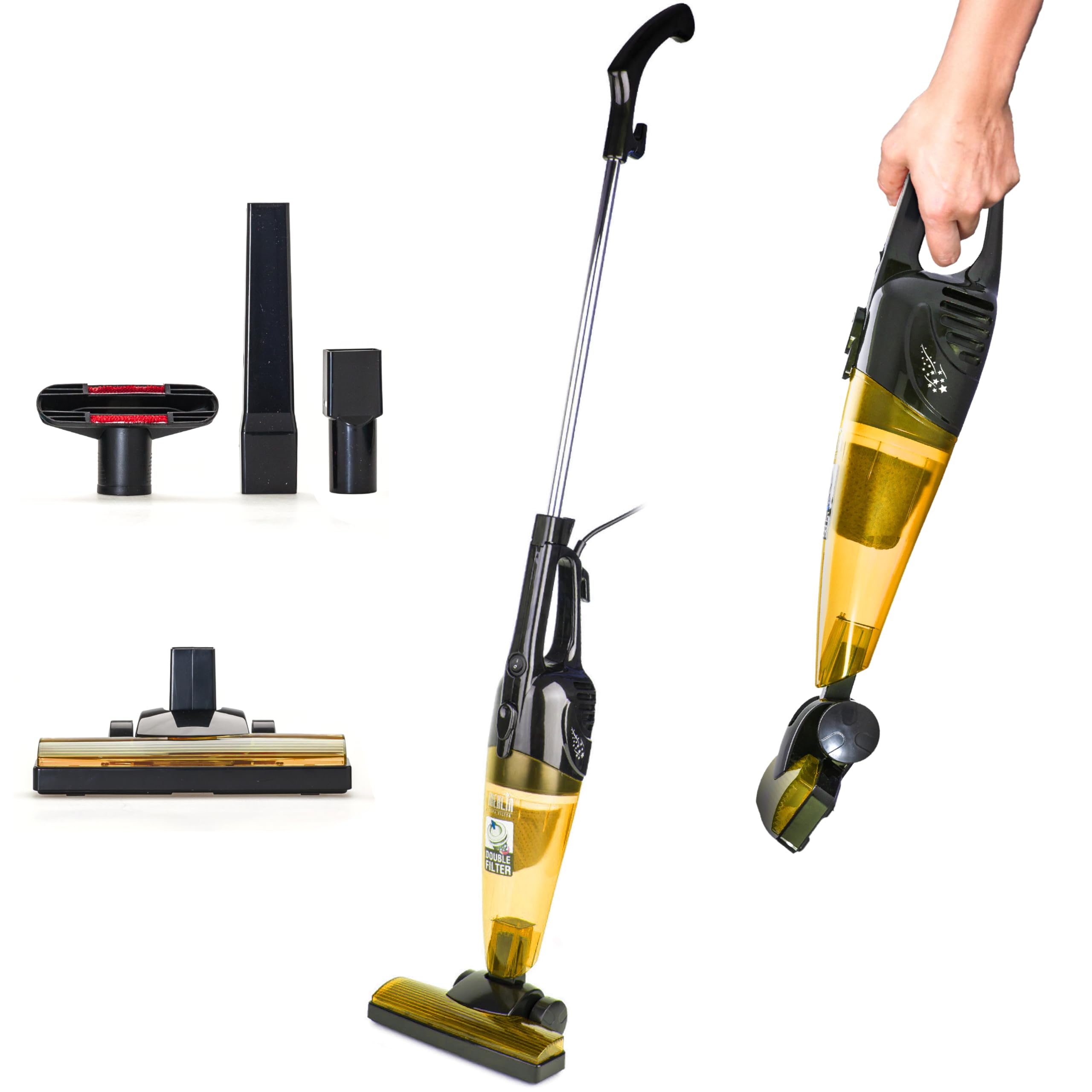 Merlin 2-in-1 Pro Vacuum Cleaner (Gold) | Corded, 850W Powerful Suction, Multiple Attachments | Lightweight Upright & Handheld Hoover for Carpet, Hard Floors, Pet Hairs & Cars