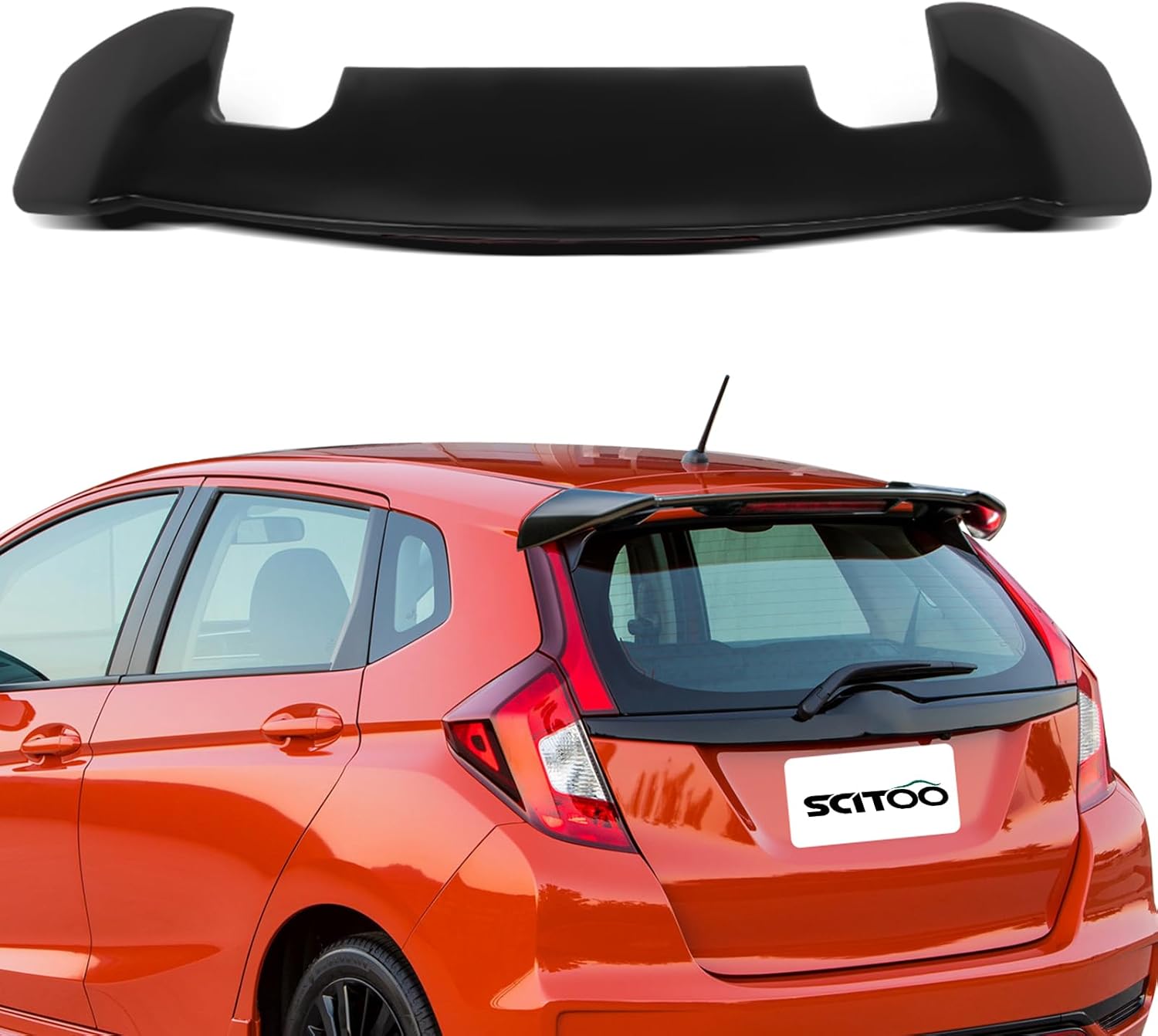 SCITOO Roof Spoiler Wing with 3rd Brake Light ABS fit for 2014-2019 for Honda Fit Jazz Hatchback Rear Window RoofSpoiler Matte Black