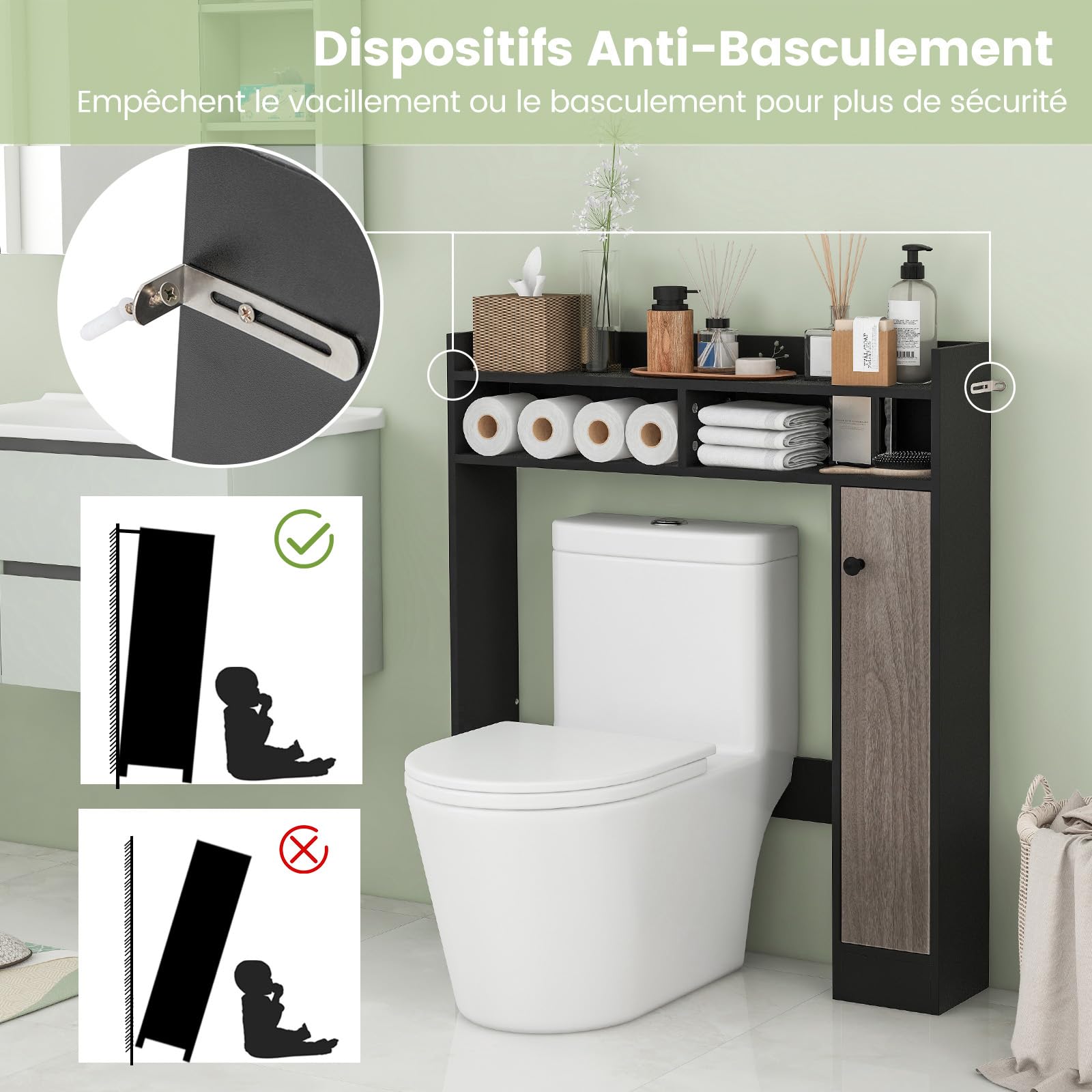 COSTWAY Meuble WC Au-Dessus Toilettes Bois Porte Coulissante - Rangement Salle De Bain Blanc 17x84x128 Cm