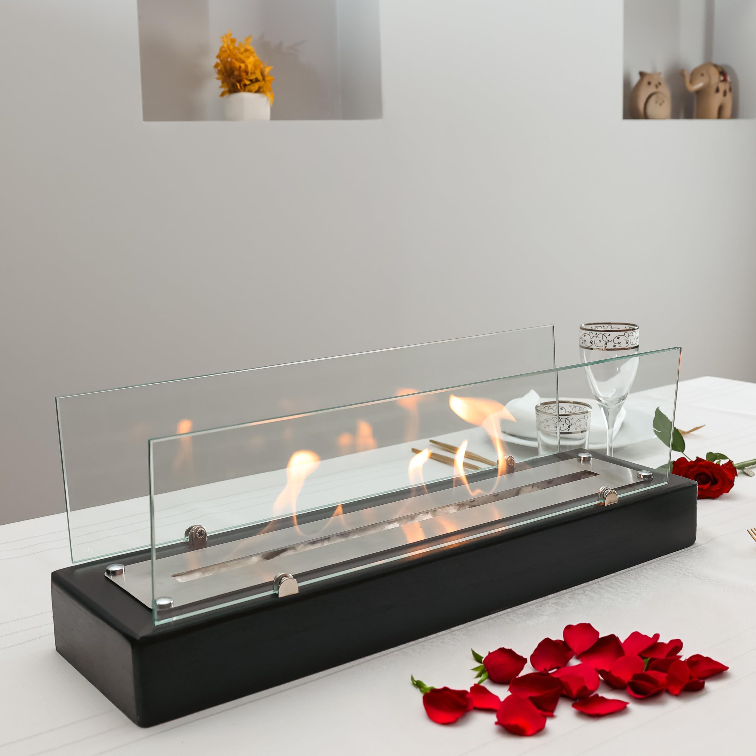 Tabletop Fire Pit, Portable Wood Table Top Firepit Bowl, Fireplace for Patio&Backyard Decor, Bioethanol Fire Place, Indoor&Outdoor S'Mores Maker, Housewarming Gift, Medium, Black