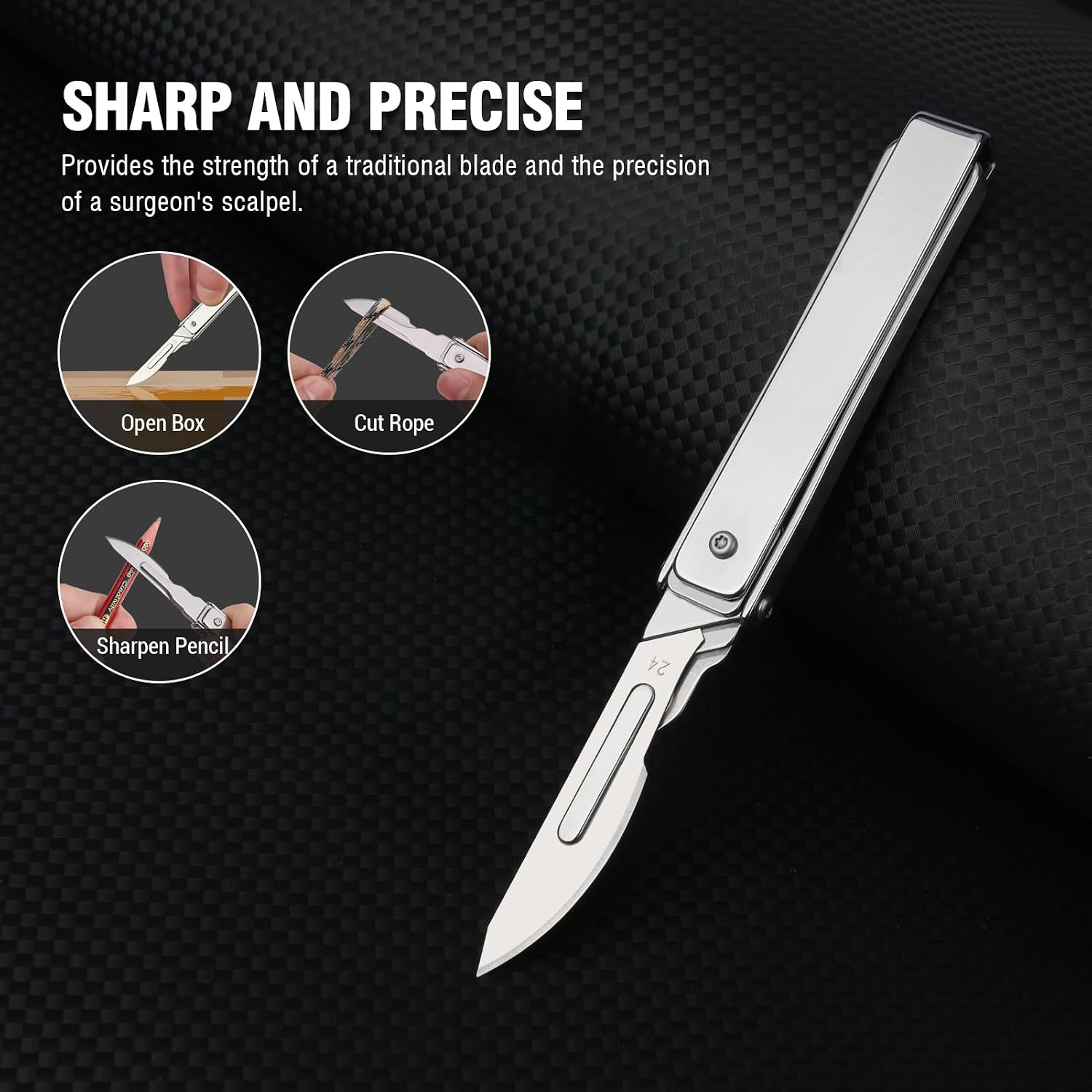 FUNBRO Folding Scalpel Pocket Knife, EDC Utility Surgical Knives With 10pcs #24 Replaceable Razor Blades for Outdoor Hunting Everyday Carry, Small Knife Collection Unique Gift for Men Women