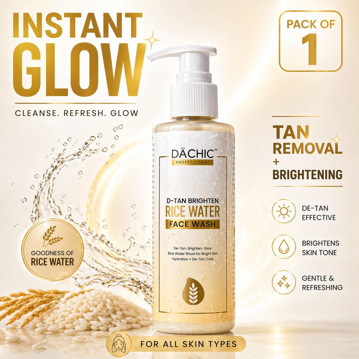 DACHIC Gentle Daily Cleanser for Removing Tan De-Tan Brightening Rice Water Face Wash –, Enhancing Glow, Hydrating Skin & Promoting Smooth, Even-Toned Complexion 2
