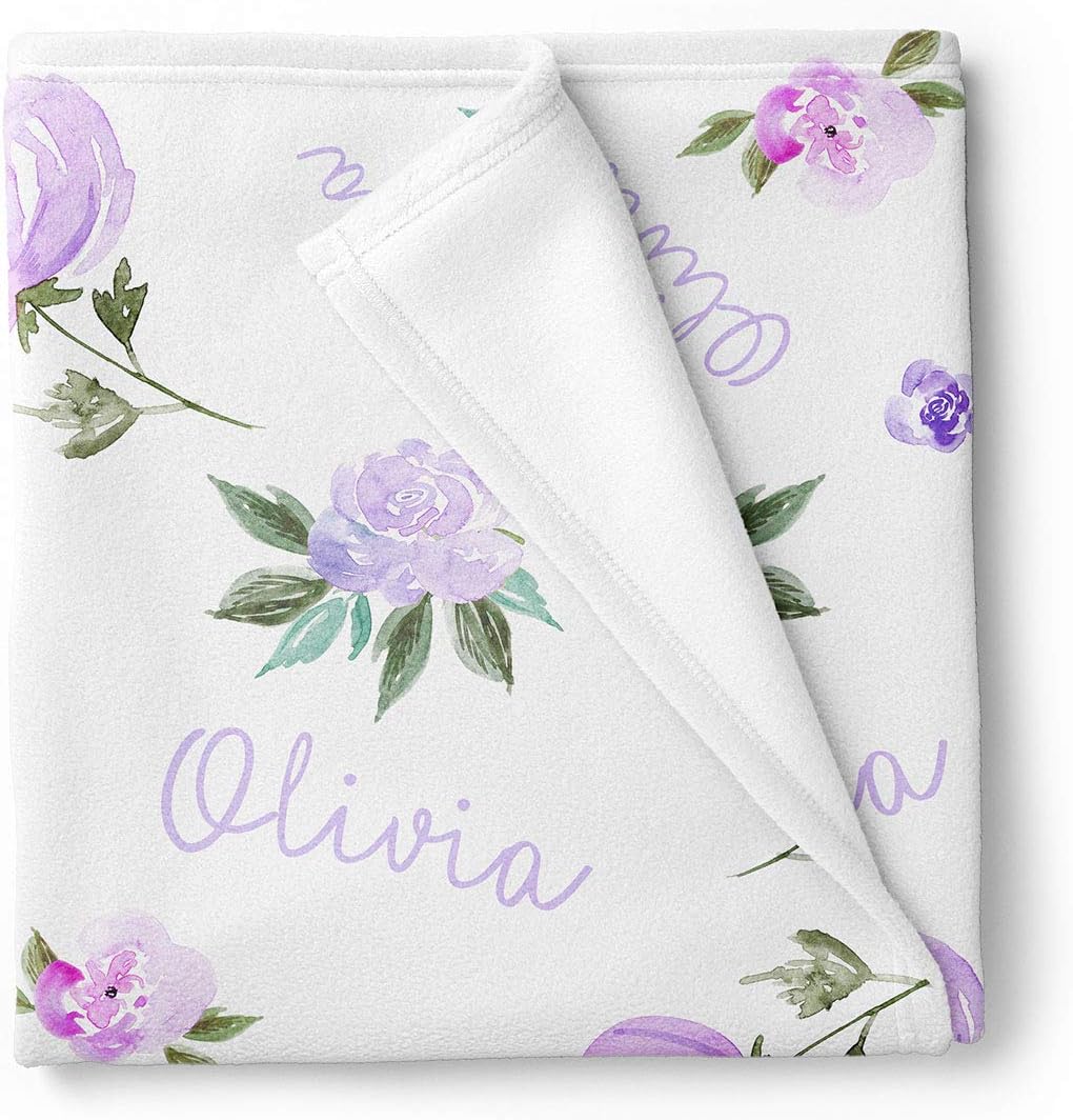 Personalized Baby Girl Name Receiving Swaddle Blanket, Light Purple Floral