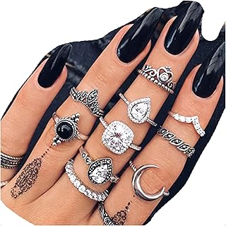Rings Black Rings Goth Rings for Women Rings for Teen Girls Womens Rings Cute Rings Stackable Rings Set（12Pcs(Rings Size 3.5,4,5,5.5,6,6.5), Silver