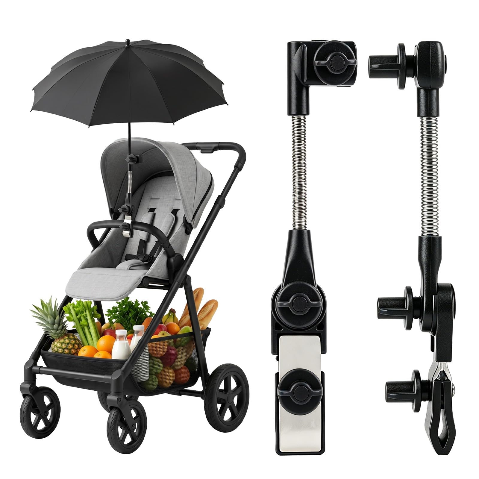 Golf Umbrella Holder - Hands Free Rain Protection Golf Trolley Umbrella Holder, 360° Adjustable Umbrella Holder with Universal Clamp, for Wheelchair, Bicycle, Beach Buggy Cart