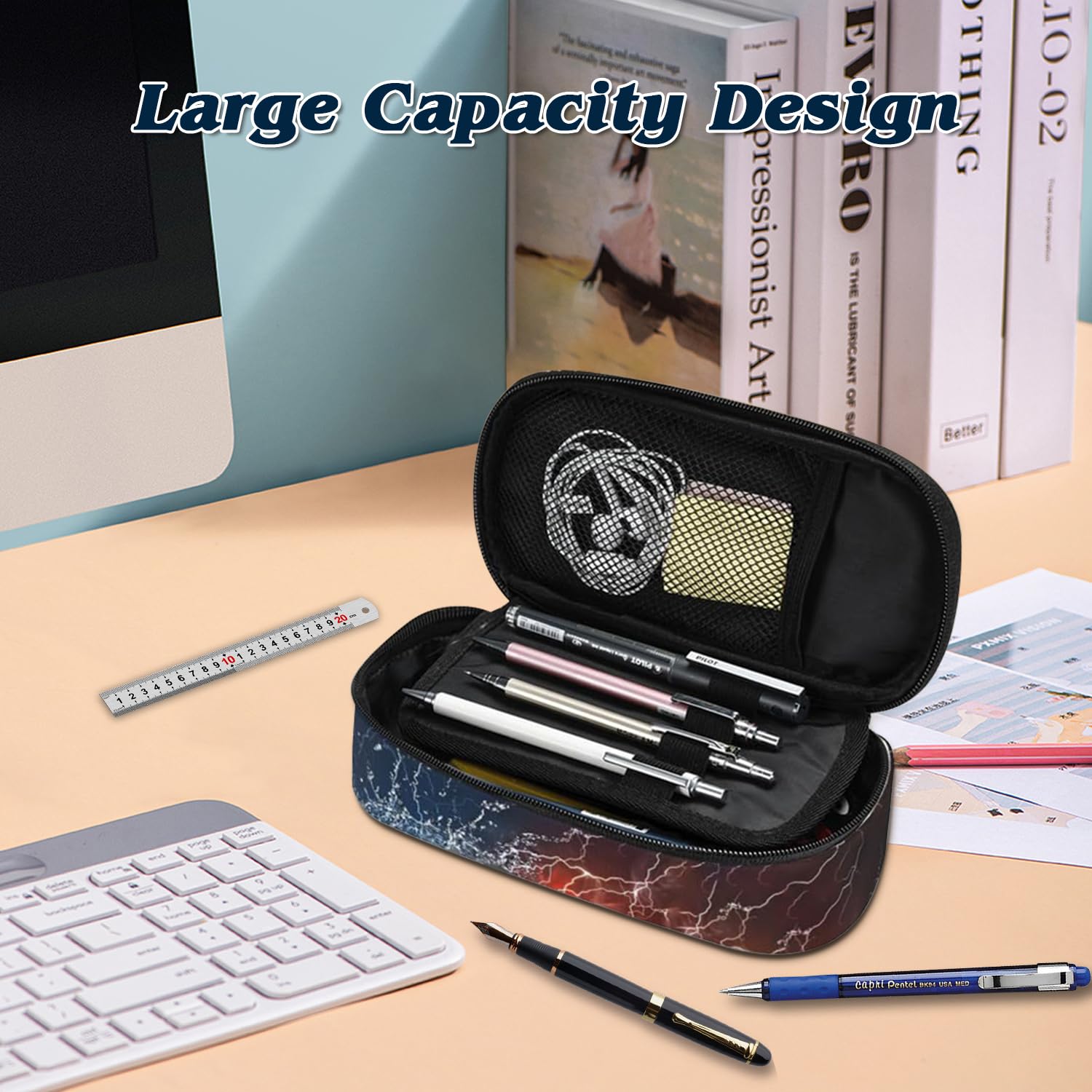 Nhemeylp Football Pencil Case Large Capacity Boys Pencil Case Bag Football Pouch Bag Football School Office Supplies Stationery Makeup Bag Storage Organizer for Students Girls Boys - Image 4